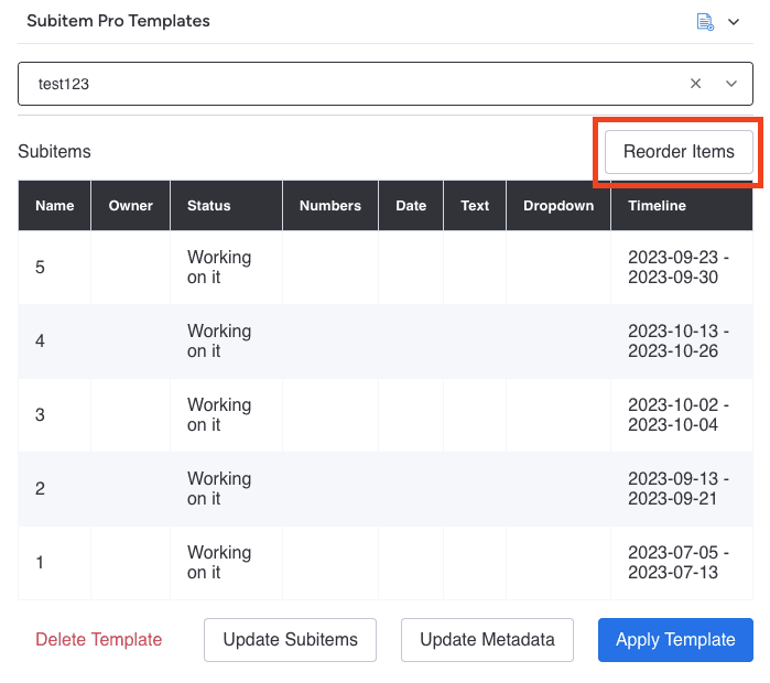 Template configuration